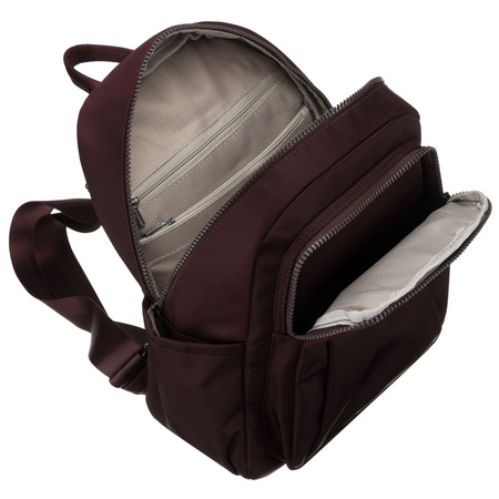 Bordeauxfarbener Damen-Rucksack aus Polyester, an verstellbaren Trägern hängend – Peterson