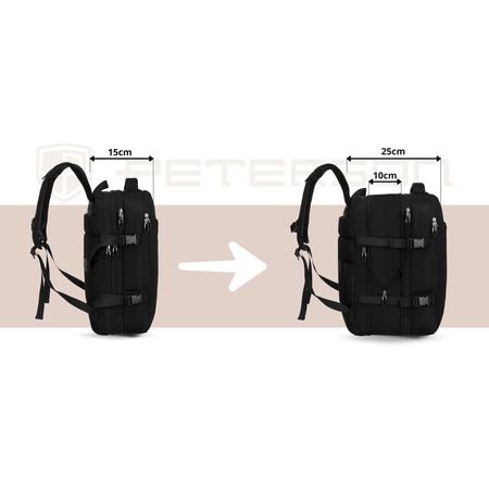 Schwarzer Reise-Rucksack, ideal als Handgepäck für das Flugzeug - Peterson