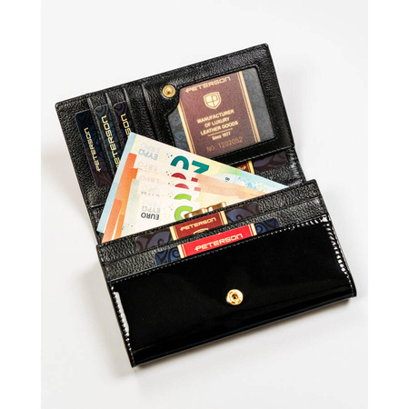 Moderne Damen Geldbörse aus echtem Leder in Rot-Schwarz mit Druckknopf und Bügelverschluss – Peterson