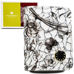 Handliche Damen Geldbörse aus schwarzem Echtleder mit Druckknopf und Reißverschluss – Peterson