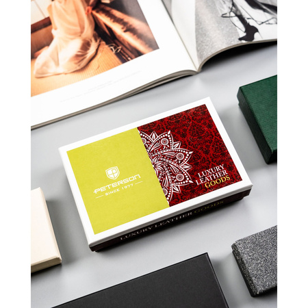 Elegante Damen-Geldbörse aus echtem Leder in Rot, mit Druckknopfverschluss und Rahmen - Peterson