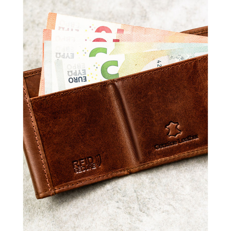 Kleine, braune Herren-Geldbörse aus Leder mit Druckknopfverschluss – Rovicky