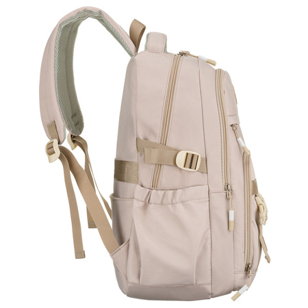 Beiger, modischer Schulrucksack aus Polyester, aufgehängt an verstellbaren Schultergurten – Peterson