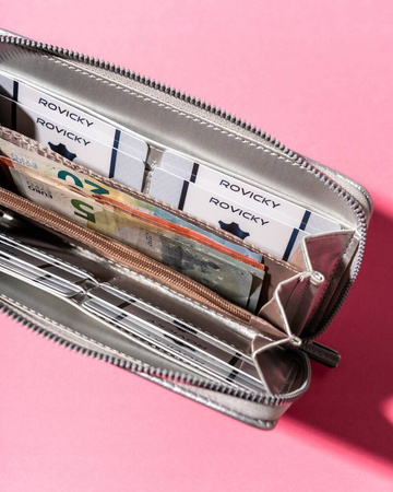 Große, gesteppte Damen Federmäppchen-Geldbörse mit Reißverschluss – Rovicky