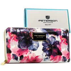 Damen-Geldbörse-Federmäppchen mit Blumen aus Natur- und Öko-Leder – Peterson