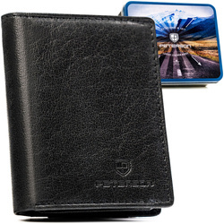 Vertikale Herren-Geldbörse aus schwarzem Echtleder, Modell ohne äußeren Verschluss – Peterson