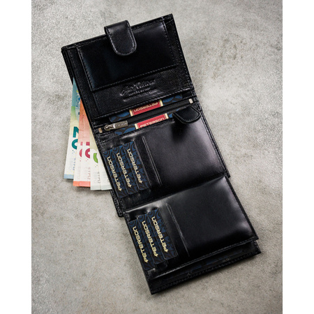 Große, schwarze Herren Geldbörse aus Leder mit Druckknopfverschluss – Peterson