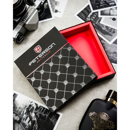 Schwarze Herren Geldbörse aus Leder ohne äußeren Verschluss, in Geschenkbox – Peterson
