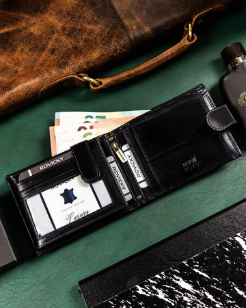 Große Herren Geldbörse aus Leder mit Druckknopf – Rovicky