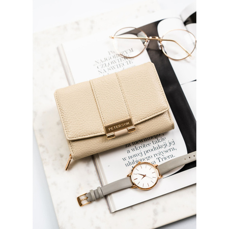 Beige Damen-Geldbörse aus Öko-Leder mit Noppenstruktur, mit Druckknopfverschluss - Peterson