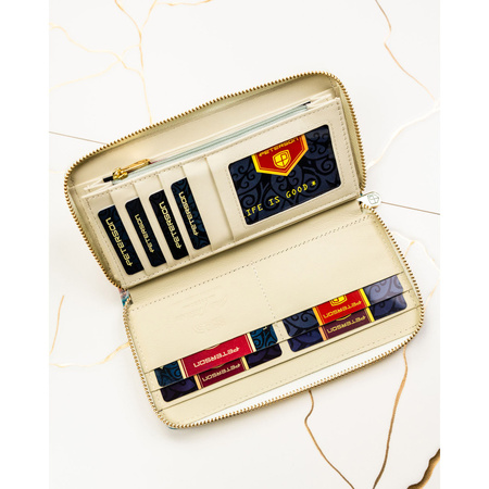 Damen-Geldbörse-Federmäppchen mit Blumen aus Natur- und Öko-Leder mit Reißverschluss – Peterson