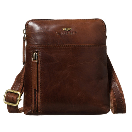 Braune Herren-Umhängetasche aus Echtleder, einkammerig und mit Reißverschluss – Peterson