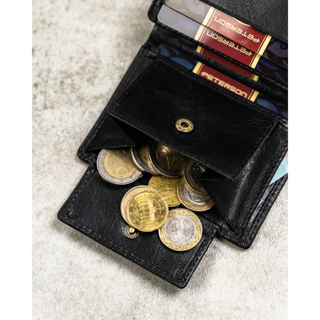 Vertikale Herren-Geldbörse aus schwarzem Echtleder, Modell ohne äußeren Verschluss – Peterson