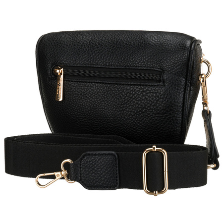 Schwarze Damen-Gürteltasche aus Öko-Leder mit Reißverschluss, getragen an einem verstellbaren Riemen – Peterson