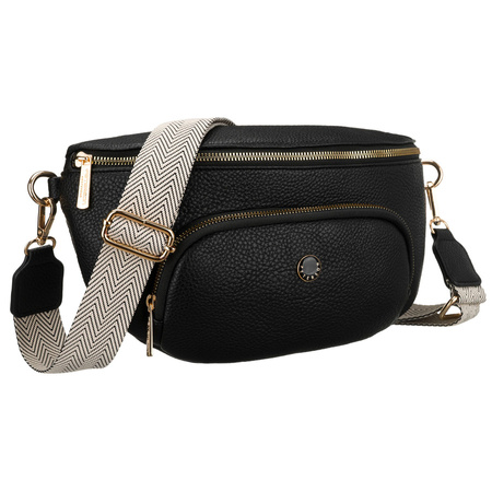 Städtische, schwarze Damen-Bauchtasche aus Öko-Leder, die an einem verstellbaren Gürtel hängt – Peterson