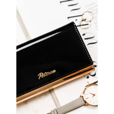 Damen Geldbörse aus echtem Leder in Schwarz-Gold mit Reißverschlusstasche – Peterson