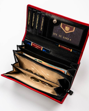 Geräumige Damen Geldbörse aus Leder mit Druckknopf und Reißverschluss – Peterson