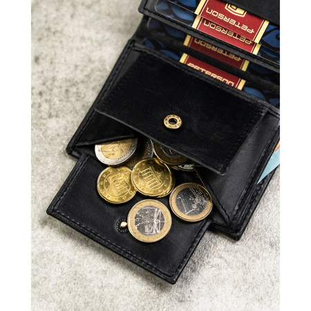 Vertikale, schwarze Herren-Geldbörse aus echtem Leder mit RFID-System – Peterson