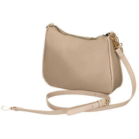 Beige Damen-Umhängetasche aus Nylon und Öko-Leder, aufgehängt an Griffen und einem abnehmbaren Gürtel – Peterson