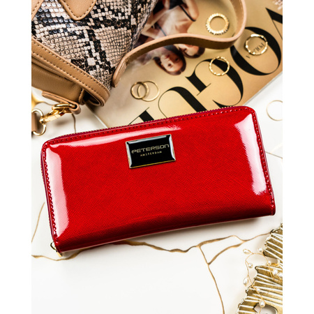 Große Damen-Geldbörse aus lackiertem Naturleder in Rot mit Reißverschluss – Peterson
