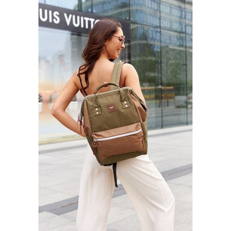 Grün-brauner, wasserdichter Laptop-Rucksack mit USB-Anschluss – Himawari