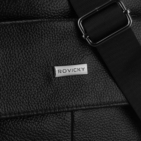 Praktische Herren-Umhängetasche aus Leder in Schwarz, ein Fach – Rovicky