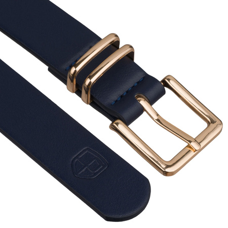 Schmaler Damen-Gürtel aus Öko-Leder in Marineblau mit goldener Schnalle - Peterson