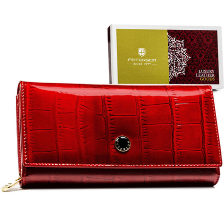 Rote Damen Geldbörse aus Leder mit Druckknopf und RFID-Schutz – Peterson