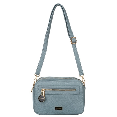 Modische blaue Damen Umhängetasche mit zwei Schulterriemen und Anhänger aus Öko-Leder – Peterson