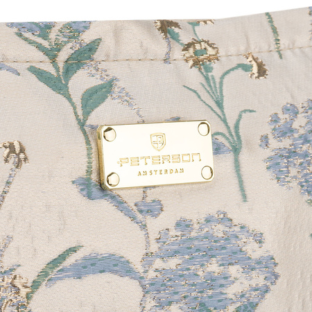 Kosmetiktasche aus synthetischem Material in blau-beiger Farbe mit Blumen verziert – Peterson