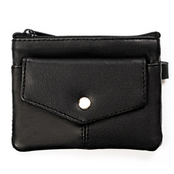 Schwarze Schlüsselbörse aus Echtleder mit Reißverschlusstaschen