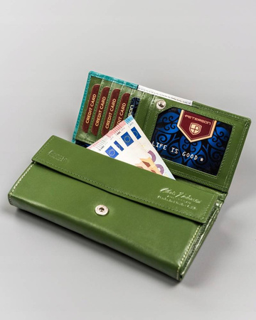 Große Damen Geldbörse aus Echtleder mit Druckknopfverschluss – Peterson