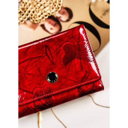 Rote Damen Geldbörse aus Leder mit Bügelfach für Münzen – Peterson