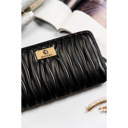 Große Damen Geldbörse aus schwarzem Öko-Leder mit Reißverschluss – Rovicky