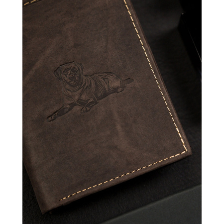 Herren Geldbörse aus braunem Leder mit geprägtem Hundemotiv