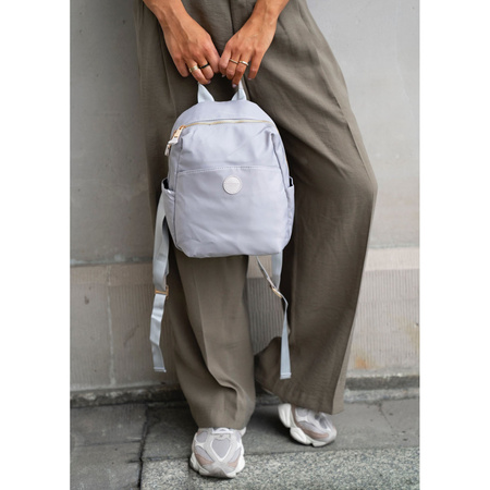 Grauer Damenrucksack aus Nylon und Öko-Leder mit Außentasche - Peterson