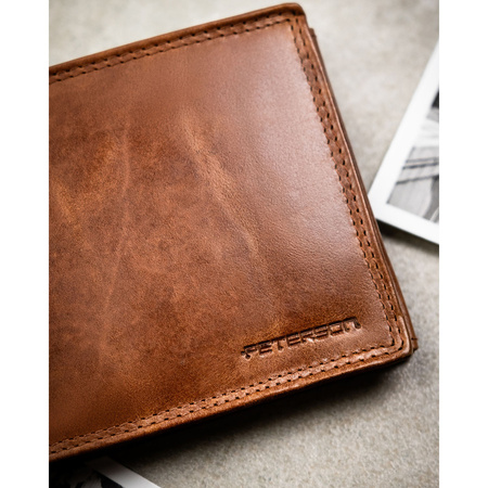 Große braune Herren-Geldbörse aus Leder mit RFID-System - Peterson