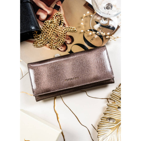 Lackierte Damen Geldbörse in Grau mit Reißverschlussfach – Peterson