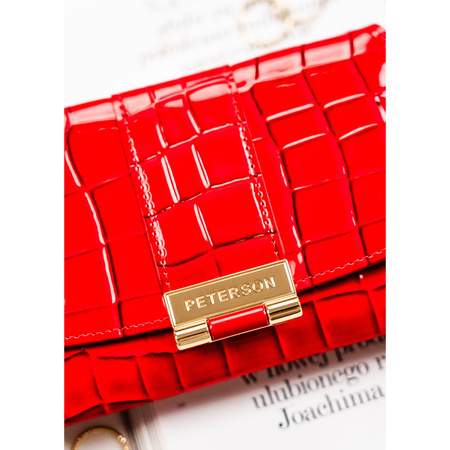 Damen-Geldbörse aus Öko-Leder in Rot mit Krokodilhaut-Prägung - Peterson
