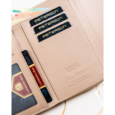 Beige Damen-Geldbörse aus Öko-Leder in Querformat – Peterson