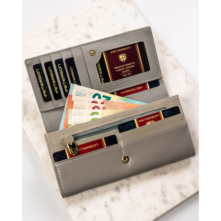 Horizontale Damen Geldbörse aus Echtleder mit buntem Blumenmuster und Druckknopfverschluss – Peterson