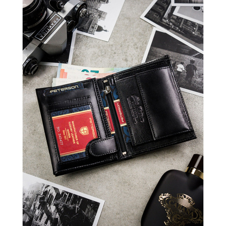 Große, schwarze Herren Geldbörse aus Leder ohne äußeren Verschluss – Peterson