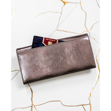 Graue Damen Geldbörse aus lackiertem Echtleder mit Druckknopf – Peterson