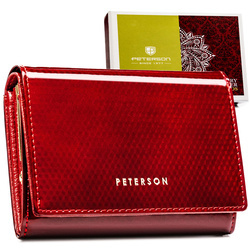 Große Damen-Geldbörse aus echtem Leder in Rot, mit Druckknopfverschluss - Peterson