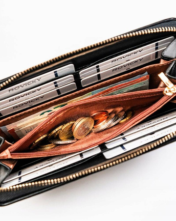 Große Damen-Geldbörse im Federmäppchen-Stil aus Öko-Leder in Schwarz – Rovicky