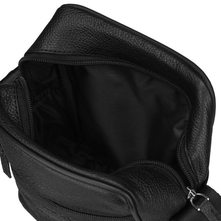 Herren-Umhängetasche aus Leder in Schwarz mit Reißverschluss – Rovicky