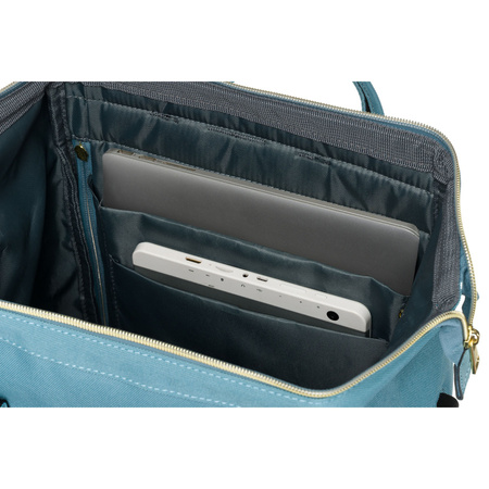 Blauer Damen Rucksack mit einem Hauptfach aus Polyester, ideal als Handgepäck – Peterson