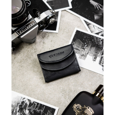 Kleine Herren-Geldbörse aus Leder in Schwarz mit Druckknopfverschluss – Rovicky