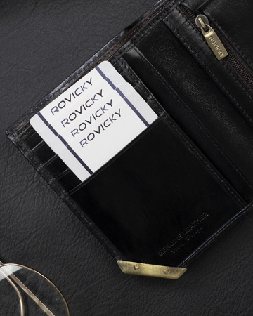 Herren Geldbörse Hochformat aus Glattleder mit goldenem Akzent – Rovicky