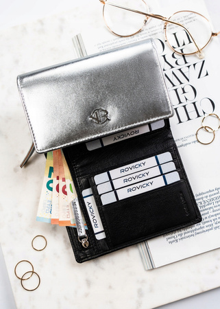 Damen Geldbörse aus echtem Leder mit Druckknopf – Rovicky